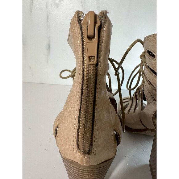 Rampage Heel Sandals Womens Size 6.5  Beige Lace Up Cut Out Peep Toe Leather - Picture 6 of 13